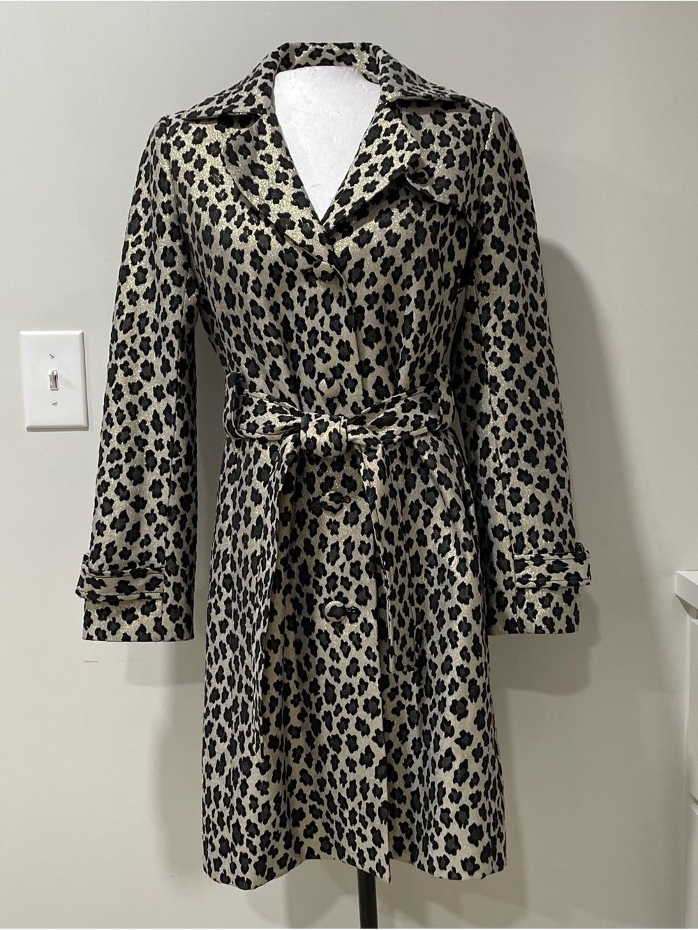 Leopard Cheetah Animal Print Trench Coat Mob Wife Retro Glam Bold Made in USA